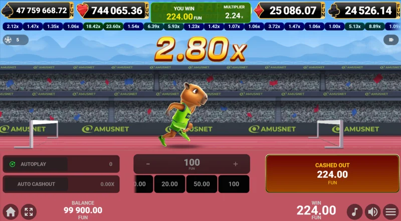 Cashybara Athletics Edition - úspěšný cash-out a připsání výhry